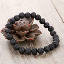 Retro Unisex Black Lava Volcanic Rock Natural Stone Beads Elastic Bracelets A