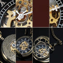 Classic Steampunk Mechanical Style Skeleton Steel Black Pocket Watch Gift Box