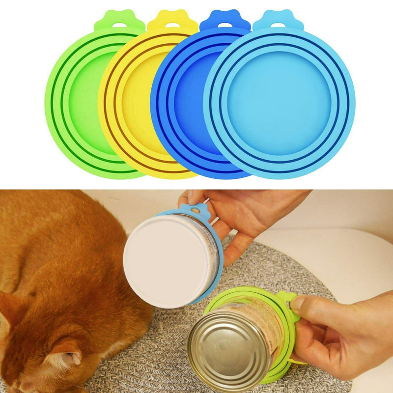 4 Pack Pet Food Can Covers Universal Silicone Can Lids - One Size Fit 3 Sta