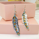 Retro Turquoise Feather Drop Earrings Ethnic Style Ear Hook Women Jewelry