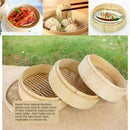 2X Natural Bamboo Steamer Basket Kitchen Chicken Meat Fish Steamer Tray 26cm