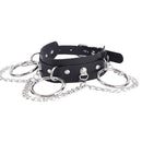 Black Leather Choker Metal Ring Chain Necklace Collar Handmade Goth Jewelry BX