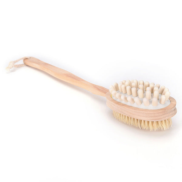 Natural Bristles Scrubber Long Handle Wooden Shower Brush Body Massage Brushe BX