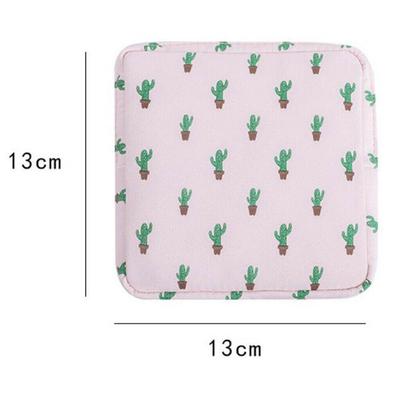 Portable Cotton Sanitary Bag Pad Pouch Coin Traveling for Girls Lady Cactus