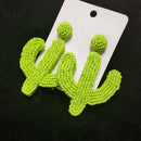 Bohemian Rice Beads Earrings Personality Creative Green Bead Cactus Stitchi P2V6