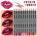 12Pcs Women Waterproof Lipstick Long Lasting Matte Lipliner Pencil Lip Pen Set//