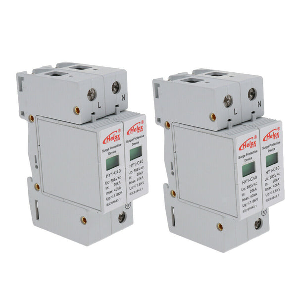 2x AC 220V 2P 20KA-40KA SPD Home Office Security Surge Protector Devices