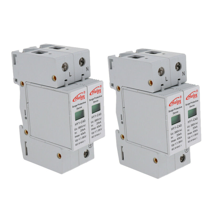 2x AC 220V 2P 20KA-40KA SPD Home Office Security Surge Protector Devices