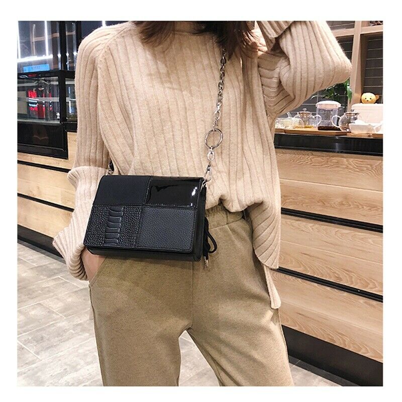 European Retro Fashion Square Bag Pu Leather Women's Designer Handbag Splic S7F9