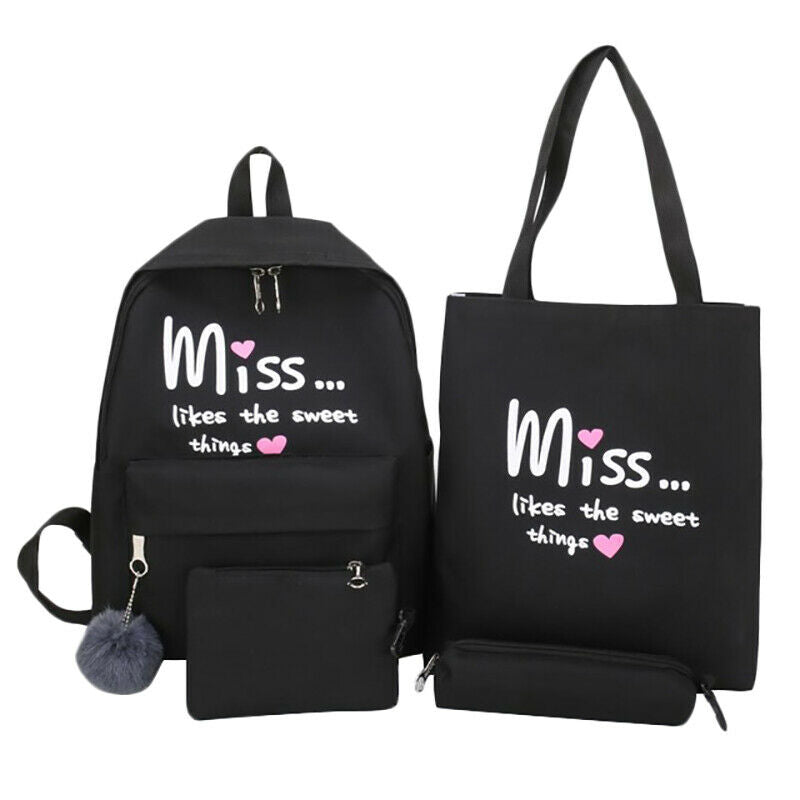 4Pcs/Set Women School Backpacks Schoolbag for Teenagers Girls Student Book  V7F5