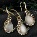 Fashion Women Peacock Opal Crystal Pendant Necklace Drop Earrings Jewelry Set.ES