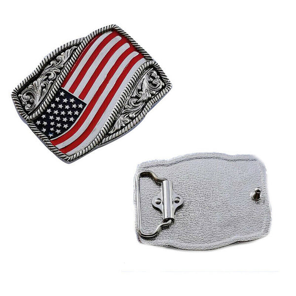 Us Flag With Flower Belt Buckle suitable for 4cm wideth snap on beltB Hn