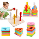 Childrens Wooden Shape Stack Sorting Board Blocks Kids Wood Puzzle Toys