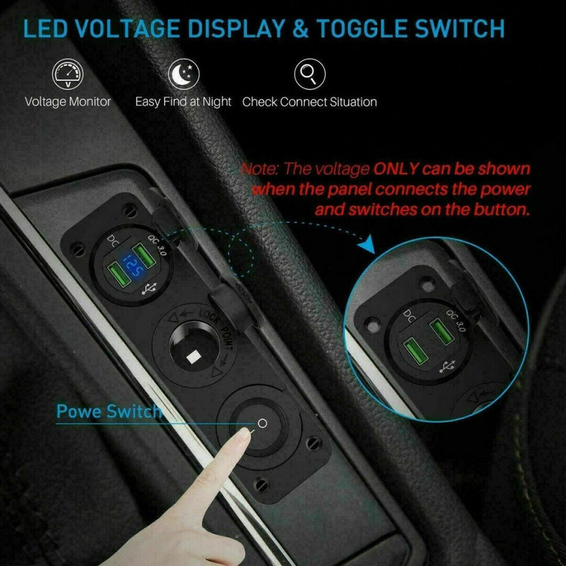 12V-24V Car Cigarette Lighter Socket + Dual USB Charger + Voltmeter Panel l-