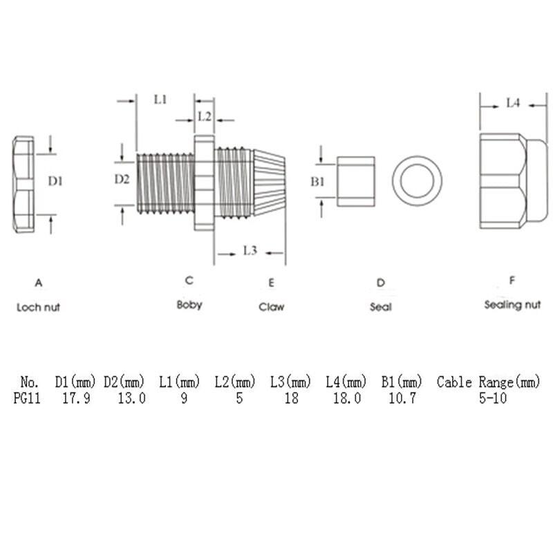 Hot 1Bag 5pcs PG11 Waterproof Connector Gland Dia. 5-10mm Cable Black AUB Cy