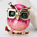 Enamel Owl Glasses Brooch Pin Animal Crystal Wedding Party Brooch Pin Gift JR