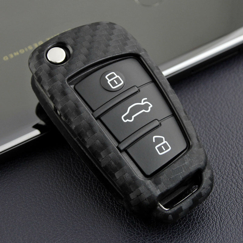 For Audi Car Auto Remote Carbon Fiber Key Case Holder Chain A1 A3 S3 Q3 Q7 TT