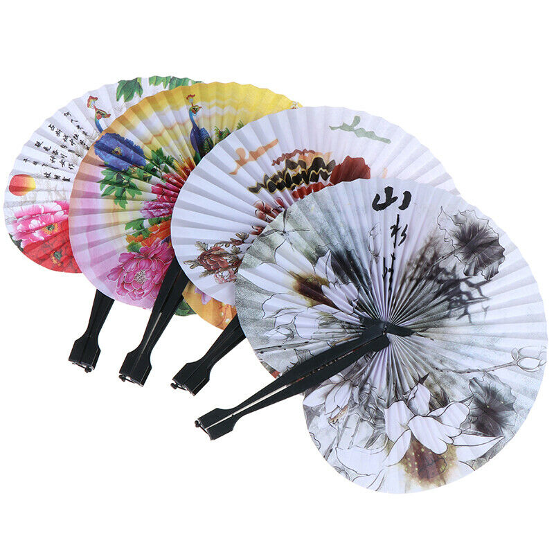 1x Chinese Paper Folding Hand Fan Oriental Floral Peacock Party Wedding OZ