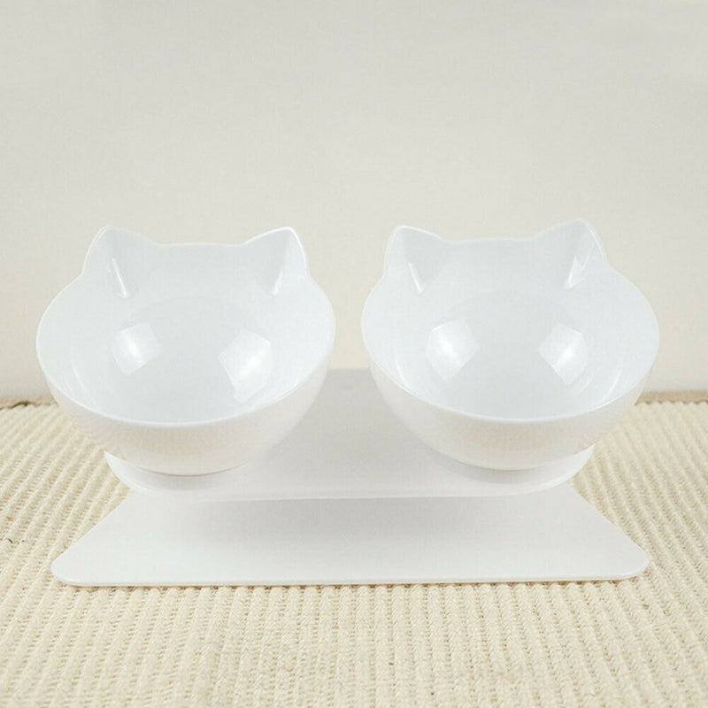 Double Bowls Detachable Tilt Cat Ears Pet Bowl Non-slip Cat Dog Feeder (E)