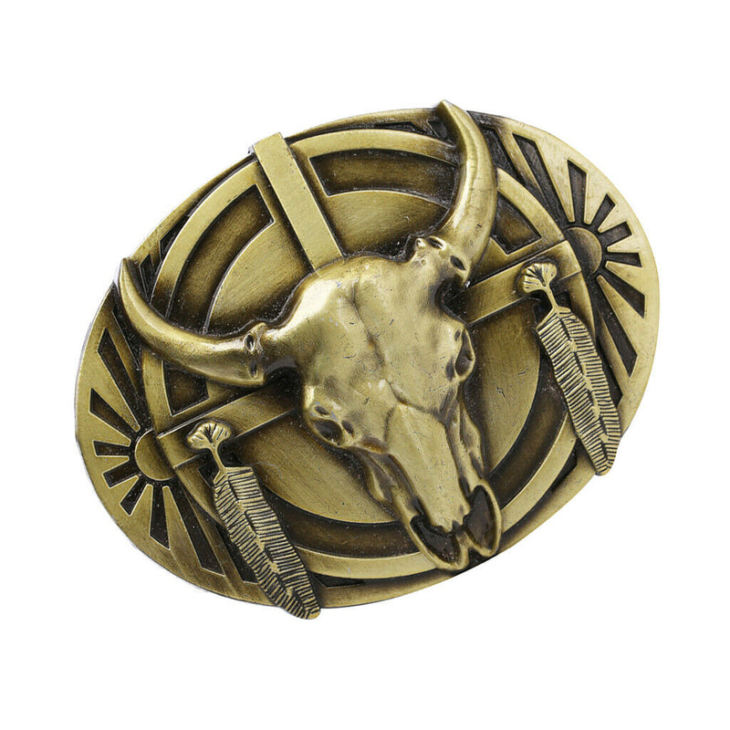 Retro Rodeo Western Cowboy Belt Buckle Engraved Bull Head Jeans Belt Decor