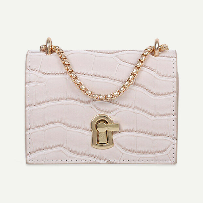 Elegant Women Pure Mini Shoulder Bags Leather Chain Messenger Bag (White)