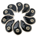 10 Pcs Pu Leather Black Smooth Surface Club Heads Golf Iron Headcover With