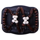 4x Wood Beads Stretchy Double Side Combs Clip Bun Maker Women Hair Accessory
