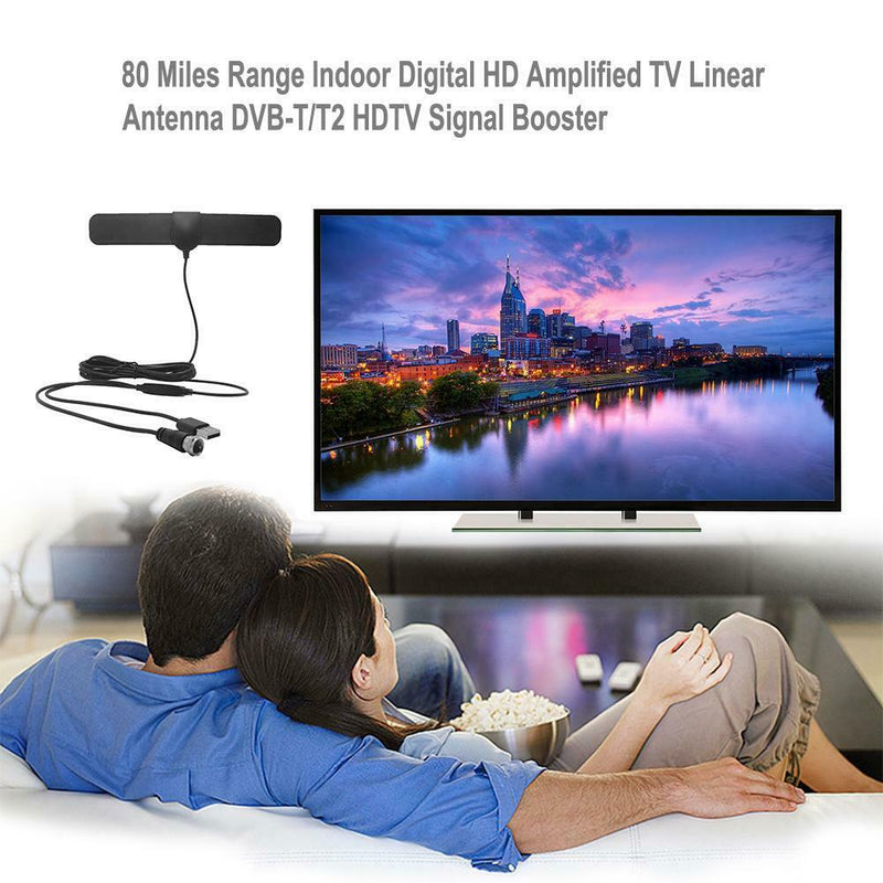 80 Miles Range Indoor Digital HD Amplified TV Linear Antenna Signal Booster