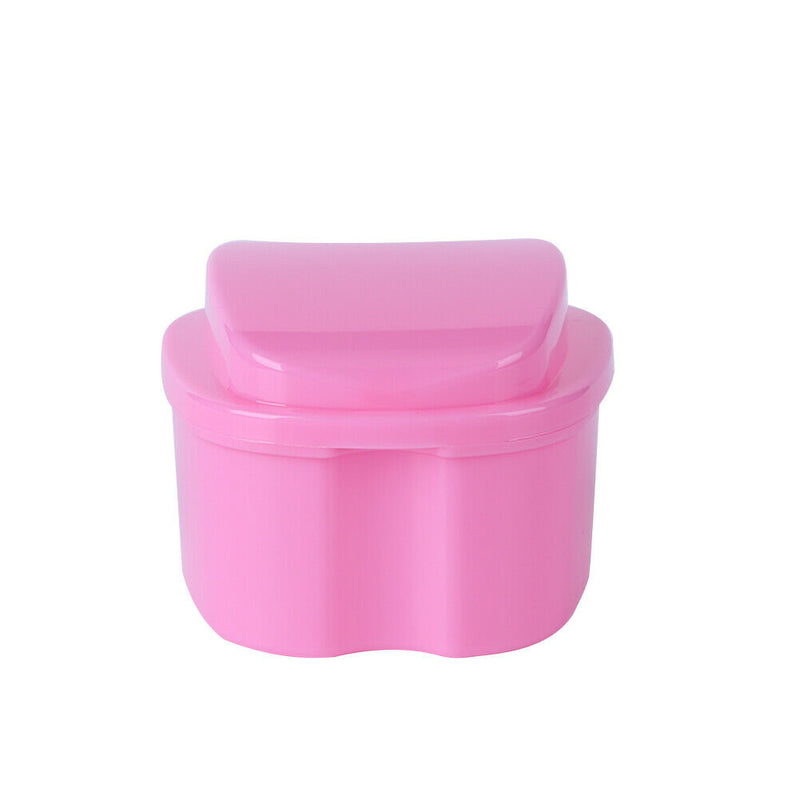 Dental False Teeth Storage Box with Hanging Net Container Organizer (Pink)