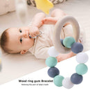 Nursing Bracelets Wooden Ring Baby Teether Silicone Chew Beads Toys (Blue) A