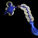 Wealth Success 5 Copper China Coin Knot Blue Rope Feng Shui Lucky Car Decor H8D2