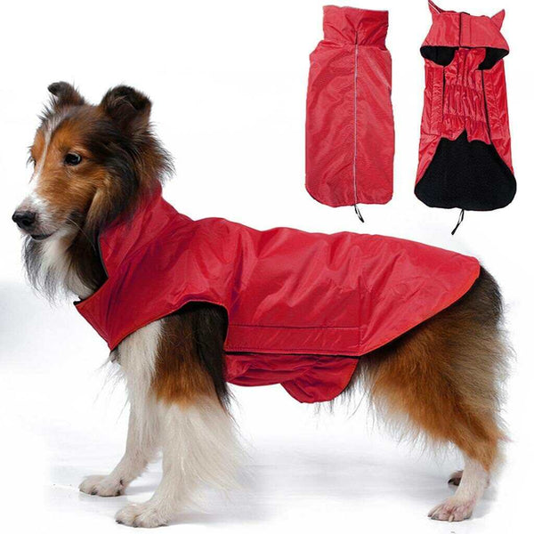 Red Dog Pet Raincoat Waterproof Outdoor Rain Jacket Fleece Lined Coat L