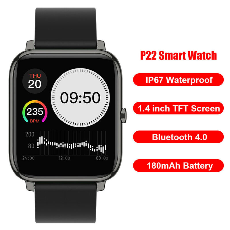 P22 Smart Watch Blood Pressure Heart Rate Monitor Sport Smartwatch (Black)