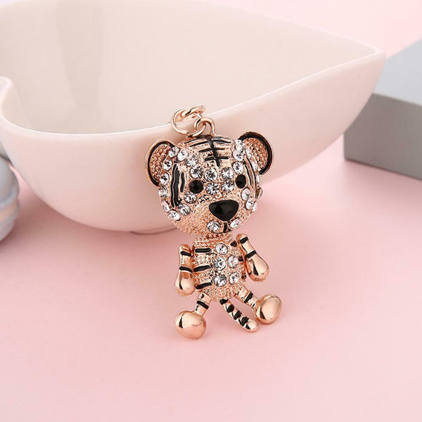 Shining Women Cute Tiger Elegant Rhinestones Keychain Rings Car Bag Pendant #gib
