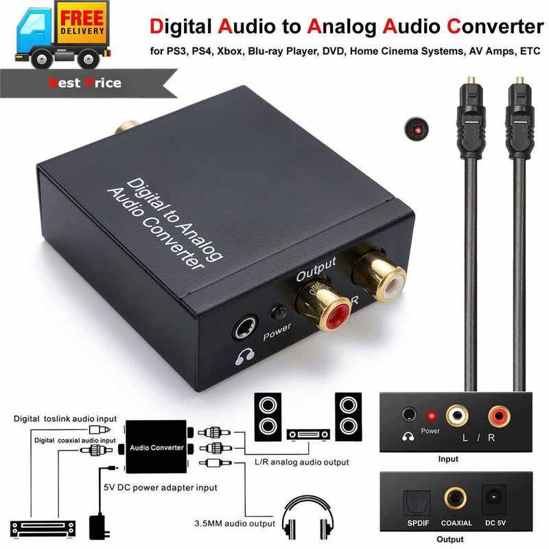 Digital Coaxial Optical to Analog RCA L/R Audio Converter Adapter with Aux 3.5mm