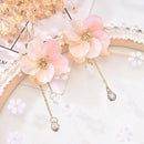 Women Acrylic Crystal Flower Drop Dangle Earrings Pink Long Chain Tassel Jewelry
