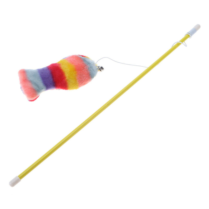 Cat Teasing Stick Plush Fish Wand Squeaky Pet Teaser Rod Interactive Toys