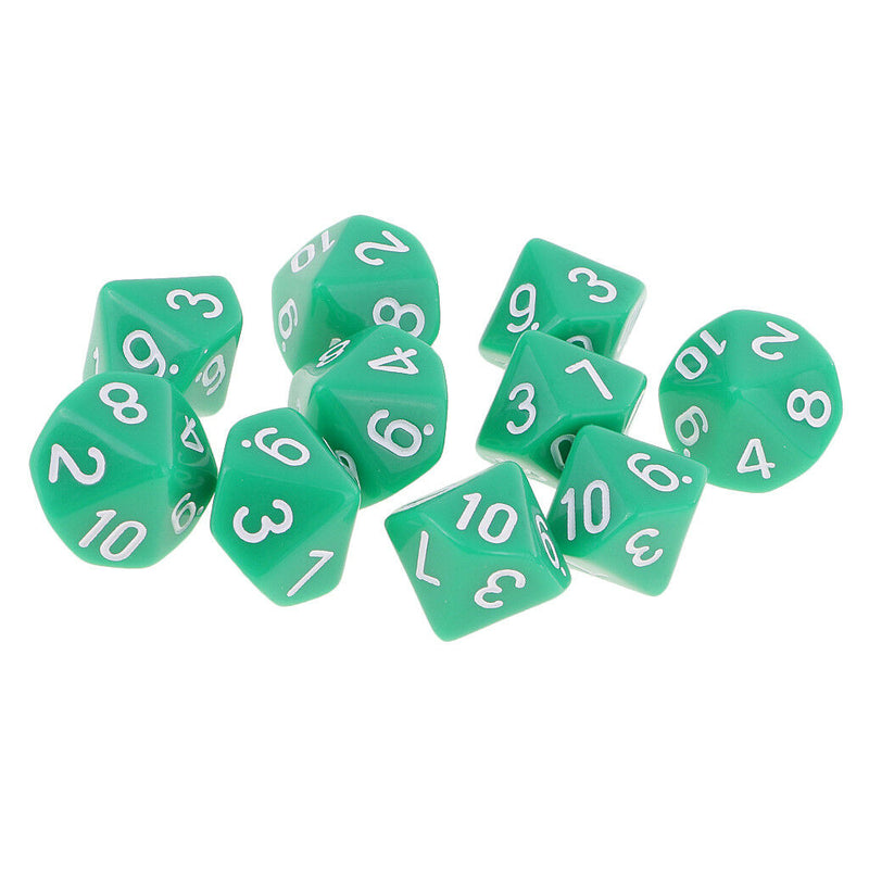 10pcs 10 Sided Dice D10 Acrylic Dice for  Green Portable