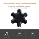 3.5mm Earphone Headphone Audio Splitter 1 Male to 5 Female Adapter (Black)