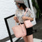4pcs/set Litchi Leather Tassel Women Tote Shoulder Handbag Card Bags (Pink)