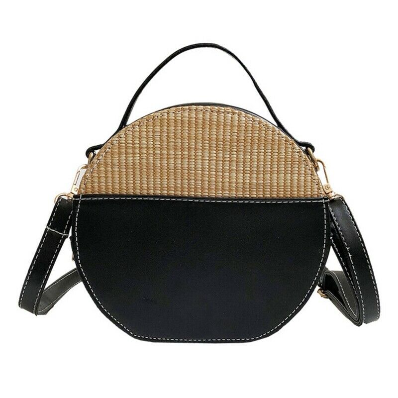 Round Straw Bags Women Summer Rattan Bag Handmade Woven Beach Cross Body Ba X1N3