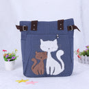 Women handbag canvas bag with cute cat fashion ladies small bags(dark blue)