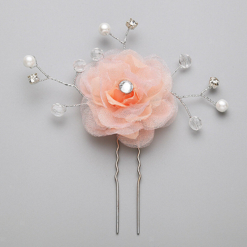 2pcs Wedding Bridal Lace Flower Crystal Beads Pearls Hairpins Hair Clips