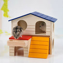 Cute 2 Layers Wooden Hamster Sleeping Grinding Pet House with Feeding Trough Del