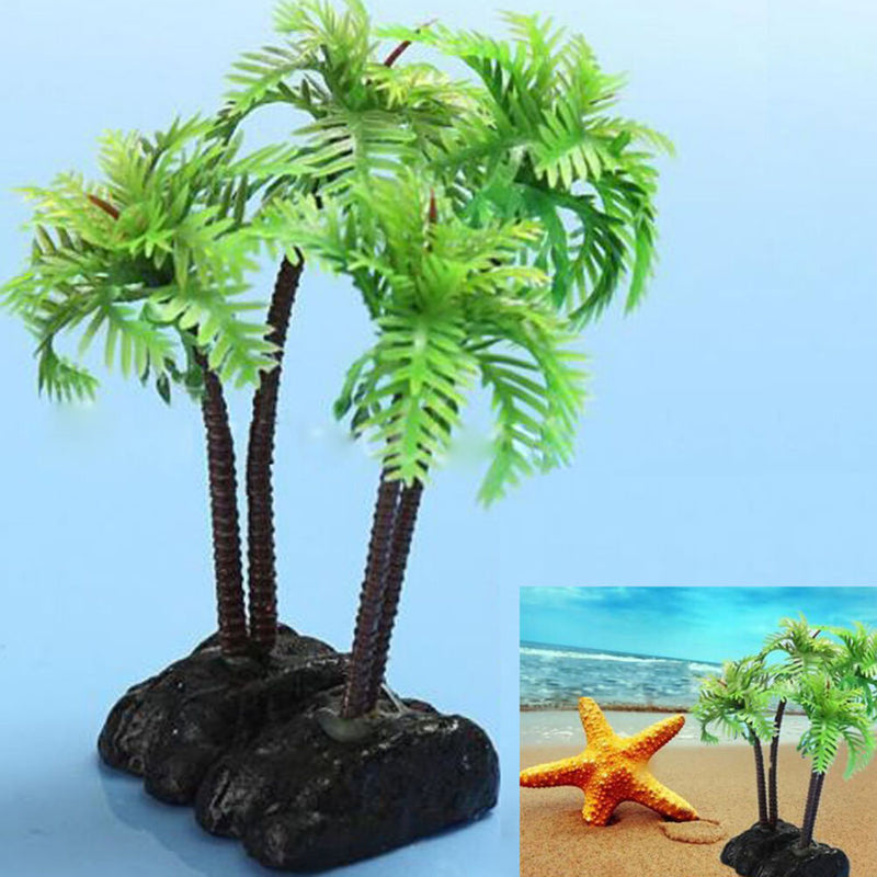 Fashion Plastic Aquarium Coconut Tree Fish Tank Plants Ornament Decoration NN1