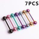 New 7Pcs 14G 316L Surgical Steel Barbell Bar Tongue Ring Stud Piercing Pin
