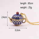 Hand Painted Teapot Pendant Long Chain Choker Enamel Necklace Fashion Jewel