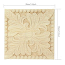 Natural Wood Appliques Square Flower Carving Decals Decorative Wooden Mould