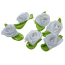 100pcs Mini Satin Ribbon Rose Flower Leaf Wedding Decor Appliques Sewing DI L3Q8