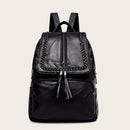 Fashion PU Leather Women Backpack Weave Tassel Travel School Shoulder Bags